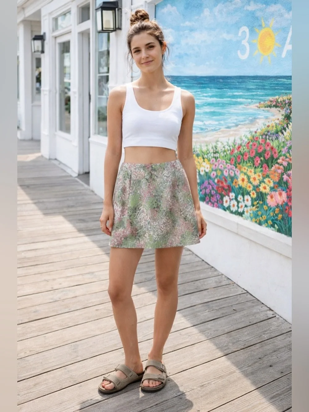 J. Crew Pink and Green Floral Mini Skirt